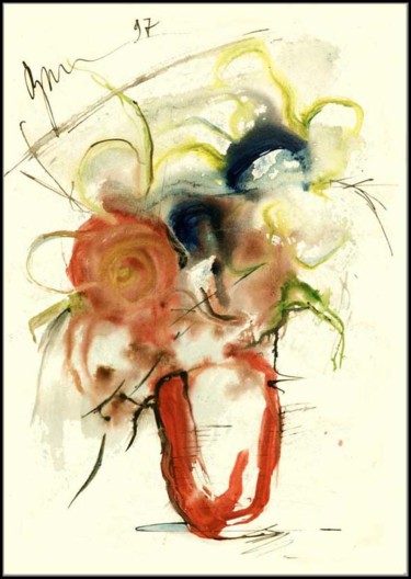 Zeichnungen mit dem Titel "Bouquet with big fl…" von Dima Wilms, Original-Kunstwerk, Gouache