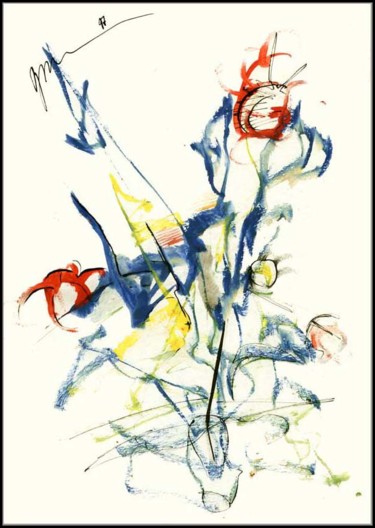 Dessin intitulée "Букет Синий, красны…" par Dima Wilms, Œuvre d'art originale, Gouache