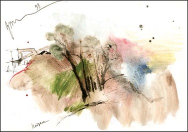 Disegno intitolato "Paysage Пейзаж  Lan…" da Dima Wilms, Opera d'arte originale, Gouache