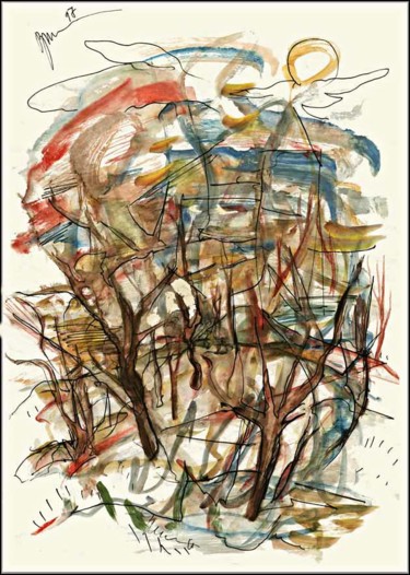 Dessin intitulée "Paysage Пейзаж  Lan…" par Dima Wilms, Œuvre d'art originale, Gouache