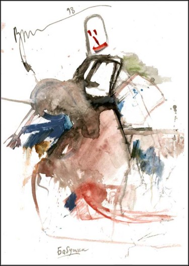 Drawing titled "Grand-mère Бабушка…" by Dima Wilms, Original Artwork, Gouache