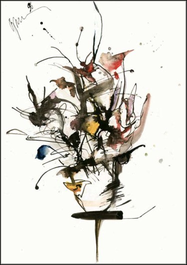 Disegno intitolato "Bouquet sur le stan…" da Dima Wilms, Opera d'arte originale, Gouache