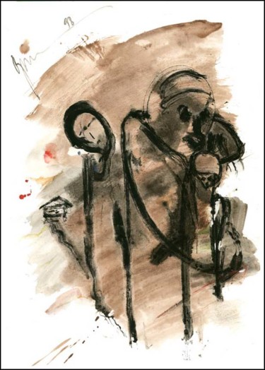 Drawing titled "Malades Больные Sick" by Dima Wilms, Original Artwork, Gouache