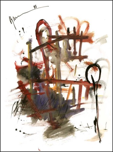 Dessin intitulée "Общение через забор…" par Dima Wilms, Œuvre d'art originale, Gouache