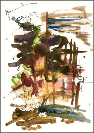 Drawing titled "Forêt clairsemée Ре…" by Dima Wilms, Original Artwork, Gouache