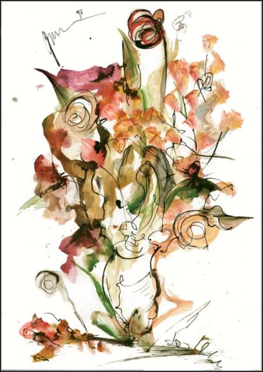 Dibujo titulada "Bouquet. Poule moui…" por Dima Wilms, Obra de arte original, Gouache