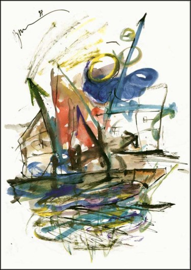 Drawing titled "En bateau На лодке…" by Dima Wilms, Original Artwork, Gouache