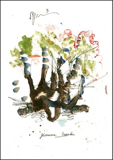 Disegno intitolato "Arbres verts Зелены…" da Dima Wilms, Opera d'arte originale, Gouache