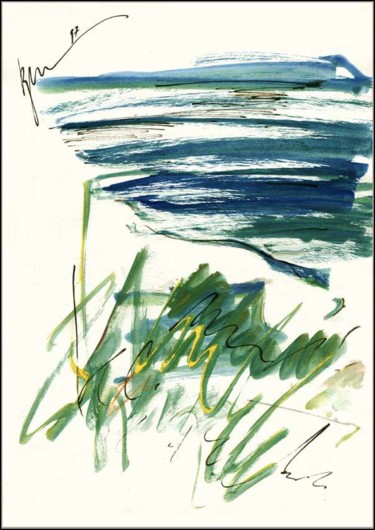 Disegno intitolato "Vue mer Вид на море…" da Dima Wilms, Opera d'arte originale, Gouache