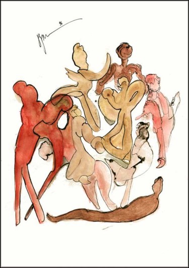 Drawing titled "Bal Бал dance" by Dima Wilms, Original Artwork, Gouache