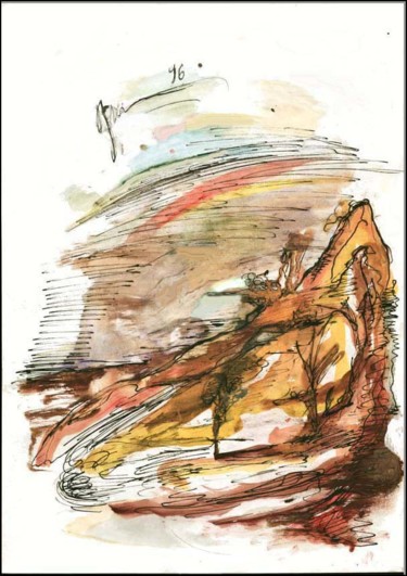 Рисунок под названием "Montagne Гора Mount…" - Dima Wilms, Подлинное произведение искусства, Гуашь