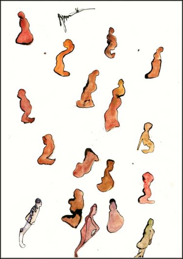 Zeichnungen mit dem Titel "Figurines Фигурки F…" von Dima Wilms, Original-Kunstwerk, Gouache