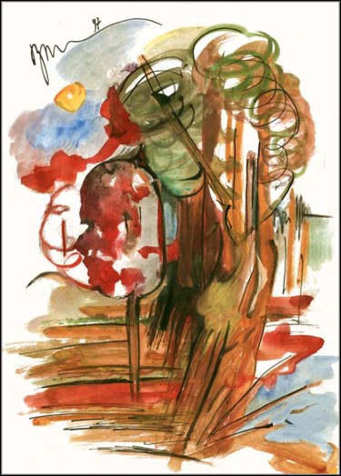 Рисунок под названием "Planté sur un pieu…" - Dima Wilms, Подлинное произведение искусства, Гуашь