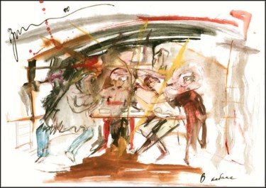 Drawing titled "Dans la taverne В к…" by Dima Wilms, Original Artwork, Gouache