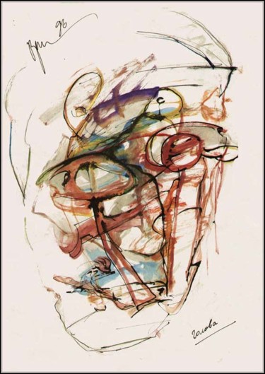 Dessin intitulée "La tête Голова Head" par Dima Wilms, Œuvre d'art originale, Gouache