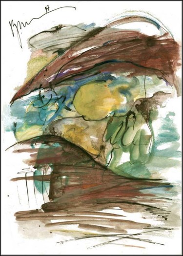 Рисунок под названием "Mountains from belo…" - Dima Wilms, Подлинное произведение искусства, Гуашь