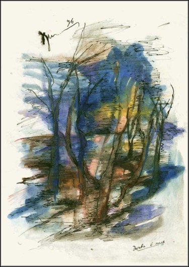 Disegno intitolato "Arbre dans le champ…" da Dima Wilms, Opera d'arte originale, Gouache