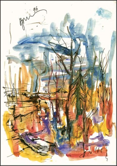 Drawing titled "Landscape Gold and…" by Dima Wilms, Original Artwork, Gouache