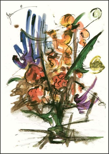 Disegno intitolato "Bouquet. Certitude…" da Dima Wilms, Opera d'arte originale, Gouache