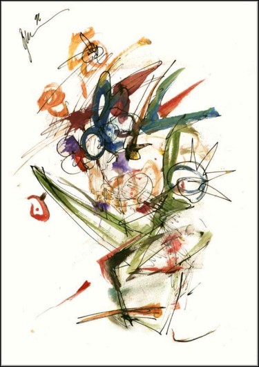 Drawing titled "Bouquet-Jouets dans…" by Dima Wilms, Original Artwork, Gouache