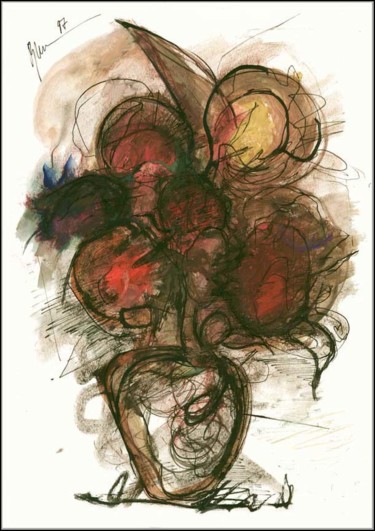Dessin intitulée "Bouquet Victime Бук…" par Dima Wilms, Œuvre d'art originale, Gouache