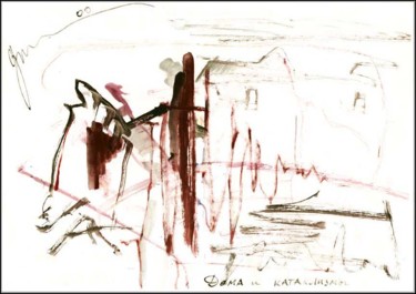 Dessin intitulée "Maisons et cataclys…" par Dima Wilms, Œuvre d'art originale, Gouache