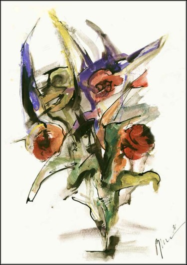Рисунок под названием "Bouquet de style Él…" - Dima Wilms, Подлинное произведение искусства, Гуашь