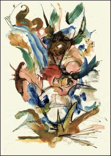 Рисунок под названием "Bouquet à la guerre…" - Dima Wilms, Подлинное произведение искусства, Гуашь