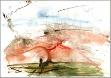 Рисунок под названием "Landscape with red…" - Dima Wilms, Подлинное произведение искусства, Гуашь