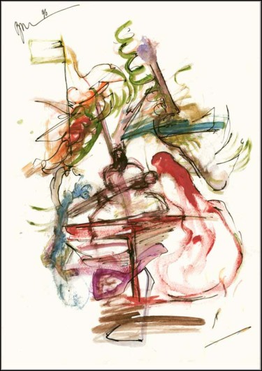 Drawing titled "scene at the table…" by Dima Wilms, Original Artwork, Gouache