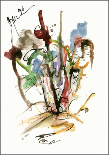 Drawing titled "Arbres-fleurs Дерев…" by Dima Wilms, Original Artwork, Gouache
