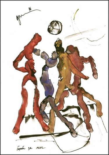 Zeichnungen mit dem Titel "Fight for the ball…" von Dima Wilms, Original-Kunstwerk, Gouache