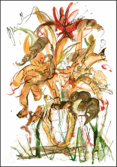 Рисунок под названием "Bouquet d'herbe Бук…" - Dima Wilms, Подлинное произведение искусства, Гуашь