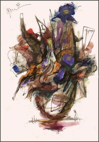 Drawing titled "Bouquet Brise-vent…" by Dima Wilms, Original Artwork, Gouache