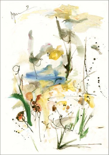 Tekening getiteld "Soleil jaune, fleur…" door Dima Wilms, Origineel Kunstwerk, Aquarel