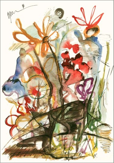 Tekening getiteld "Fleurs de cycliste…" door Dima Wilms, Origineel Kunstwerk, Aquarel