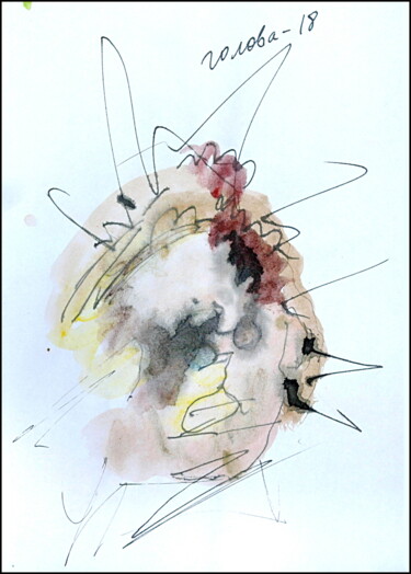 Drawing titled "la tête голова  hea…" by Dima Wilms, Original Artwork, Watercolor