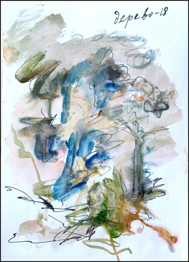 Dessin intitulée "l'arbre дерево tree…" par Dima Wilms, Œuvre d'art originale, Aquarelle