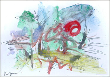 Drawing titled "paysage instantané…" by Dima Wilms, Original Artwork, Gouache