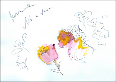 Tekening getiteld "lion and flower  ле…" door Dima Wilms, Origineel Kunstwerk, Aquarel