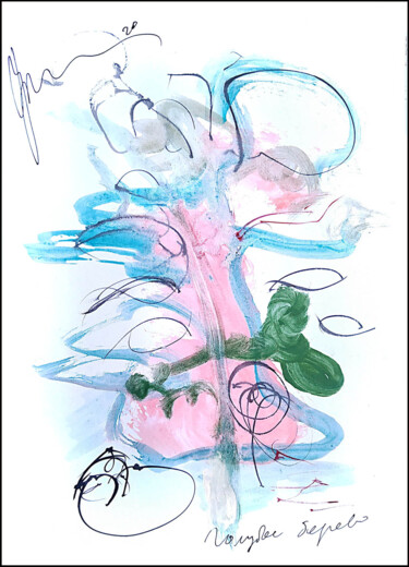 Рисунок под названием "голубое дерево…" - Dima Wilms, Подлинное произведение искусства, Гуашь