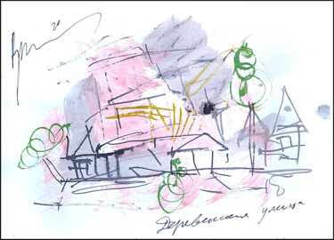 Рисунок под названием "Деревенская улица…" - Dima Wilms, Подлинное произведение искусства, Гуашь