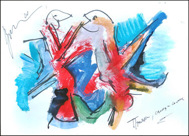 Рисунок под названием "birds, male and fem…" - Dima Wilms, Подлинное произведение искусства, Гуашь