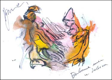 Desenho intitulada "former angel and gi…" por Dima Wilms, Obras de arte originais, Guache