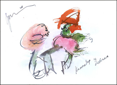 Disegno intitolato "командир и девочка…" da Dima Wilms, Opera d'arte originale, Gouache