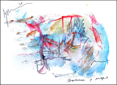 Рисунок под названием "домик у моря   hous…" - Dima Wilms, Подлинное произведение искусства, Гуашь