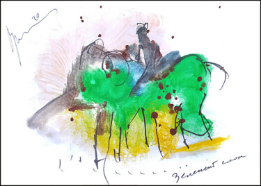 Рисунок под названием "зеленый слон  green…" - Dima Wilms, Подлинное произведение искусства, Гуашь