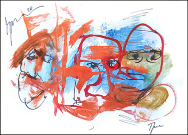 Drawing titled "трое   three Trois…" by Dima Wilms, Original Artwork, Gouache