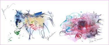 Digitale Kunst getiteld "herbivore and beast…" door Dima Wilms, Origineel Kunstwerk, Aquarel