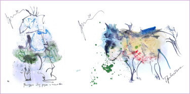 Arts numériques intitulée "herbivore and owner…" par Dima Wilms, Œuvre d'art originale, Aquarelle